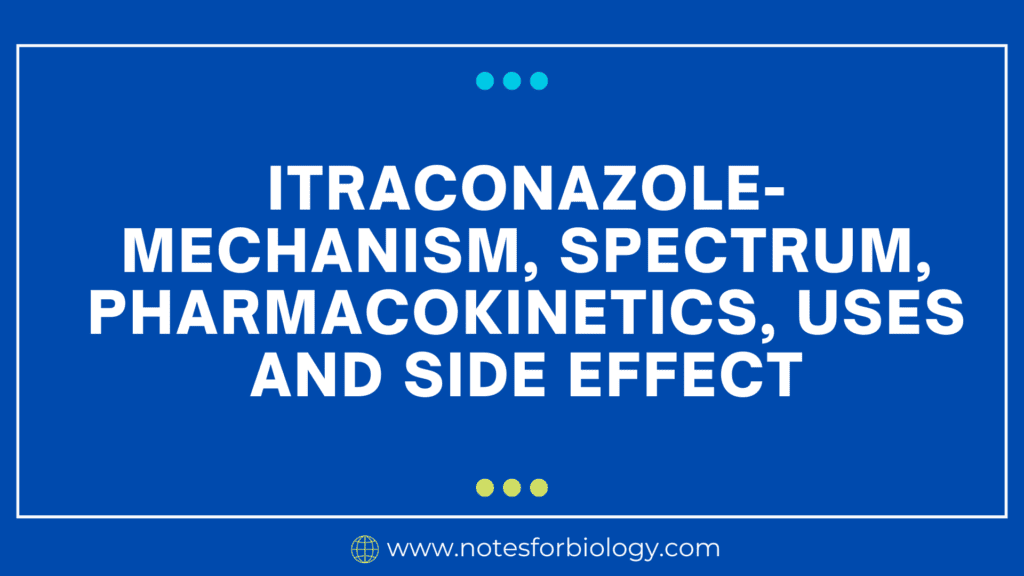 Itraconazole-mechanism, spectrum, pharmacokinetics, uses and side effect